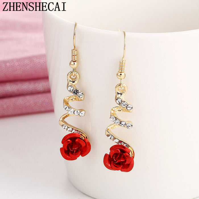 Rhinestone Red Rose Gold Drop Earrings - Lovin’ The Beauty 