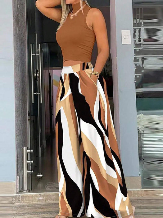 Women's Casual Vacation Style Semi-High Neck Knitted Top Set - Lovin’ The Beauty