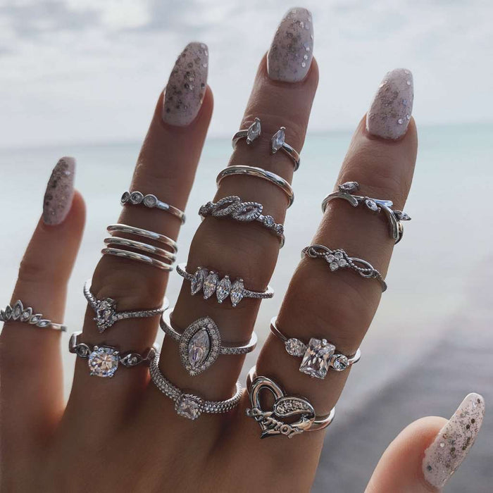 Star Moon Crystal Geometric Knuckle Finger Rings Set - Lovin’ The Beauty 
