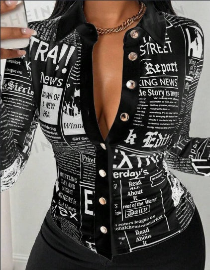 Women's Casual Daily Full Print Front Button Long Sleeve Shirt - Lovin’ The Beauty