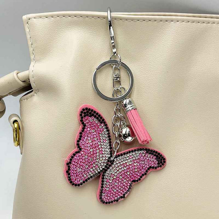 Diamond Encrusted Butterfly Keychain Tassel Bag Charm