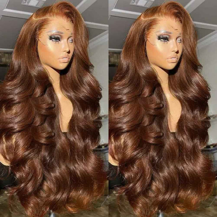 Chocolate Brown 13x4 Lace Front Wig Human Hair Color 4 Body Wave Density