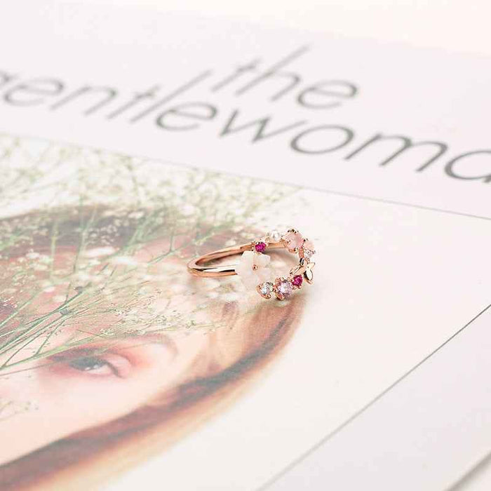 Rose Gold Plated Copper Butterfly Flower Ring For Women Size 6 To 10