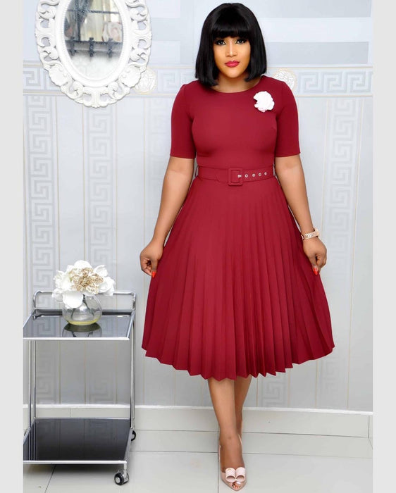 Round Neck Pleated Dress - Lovin’ The Beauty 