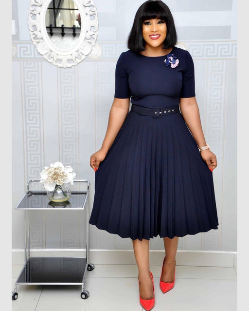 Round Neck Pleated Dress - Lovin’ The Beauty 