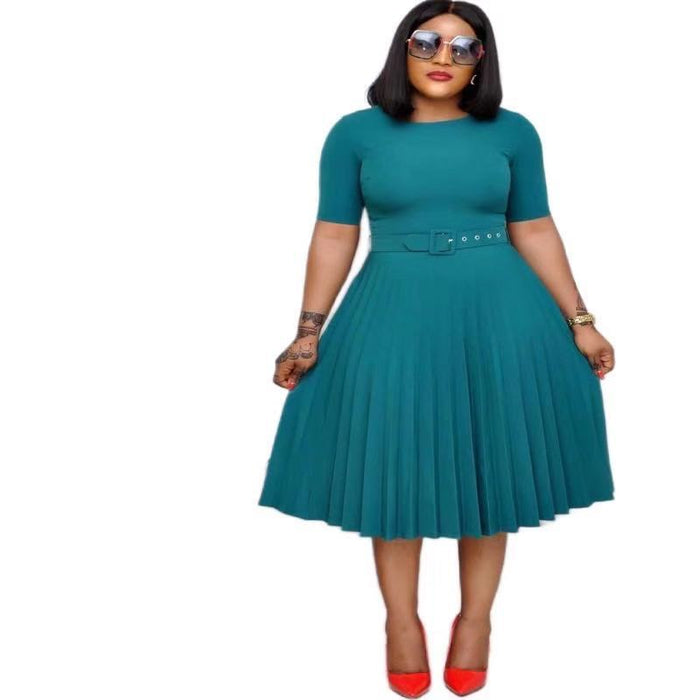 Round Neck Pleated Dress - Lovin’ The Beauty 