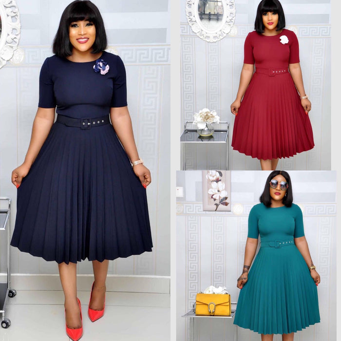 Round Neck Pleated Dress - Lovin’ The Beauty 