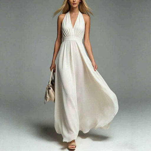 V-Neck Sleeveless Waist-Cinching Dress