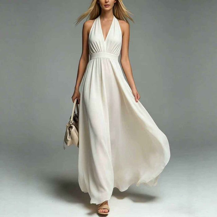 V-Neck Sleeveless Waist-Cinching Dress