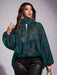 Plus-size Floral Sheer Long-sleeve Scarf-collar Chic Workwear Shirt - Lovin’ The Beauty 