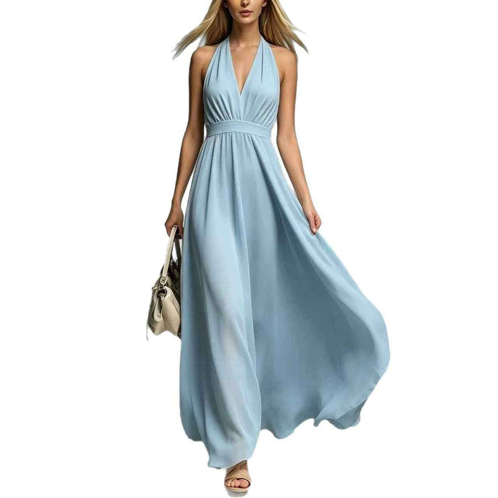V-Neck Sleeveless Waist-Cinching Dress