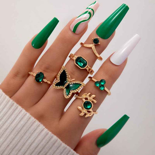 Emerald Diamond Palm Ring Sets For Couples Unisex Alloy Jewelry