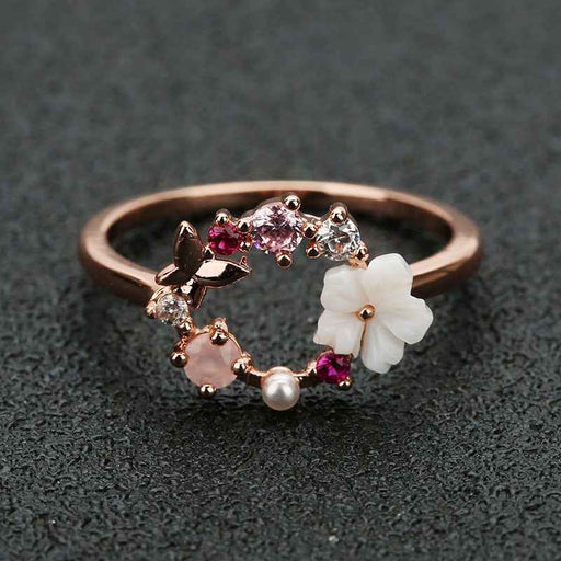 Rose Gold Plated Copper Butterfly Flower Ring For Women Size 6 To 10