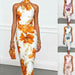 Elegant Floral Print Halter Neck Midi Dress Polyester For Women