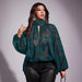 Plus-size Floral Sheer Long-sleeve Scarf-collar Chic Workwear Shirt - Lovin’ The Beauty 