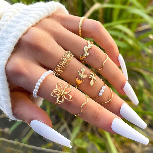 Openwork Flower Ring For Women Alloy Electroplated Glossy Jewelry