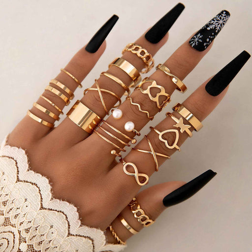 Fashionable Leaf Love Ring Set For Women Silver And Gold Plated Jewelry