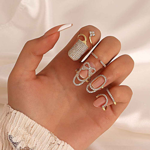 European And American Trend Geometric Diamond Nail Ring Copper Gold Plated