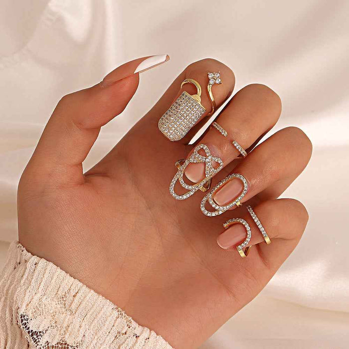 European And American Trend Geometric Diamond Nail Ring Copper Gold Plated