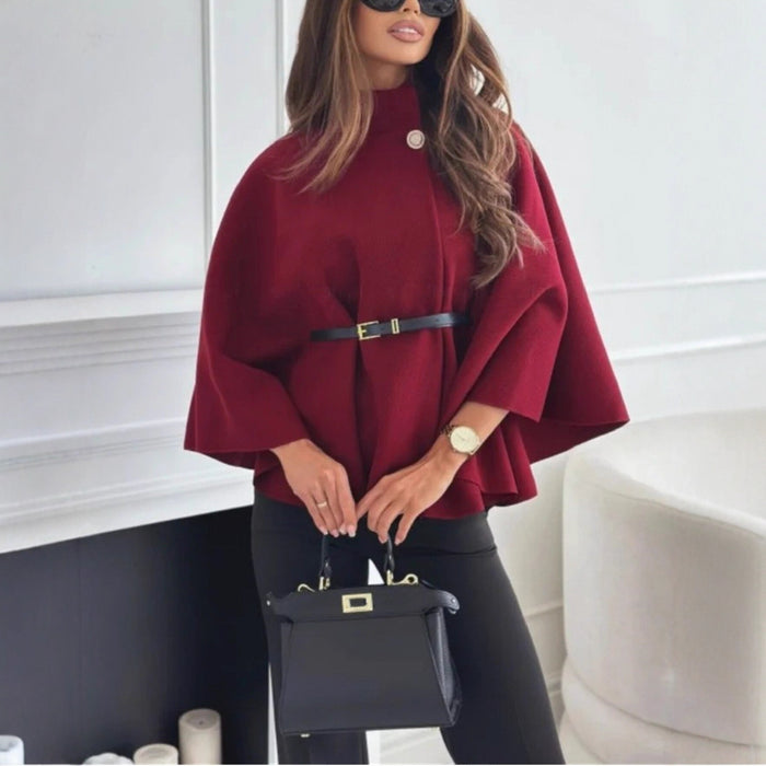 New Stand Collar Batwing Sleeves Cloak Top With Belt Ins Fashion Temperament Jacket Woolen Sweater Outwear For Women Clothing - Lovin’ The Beauty 