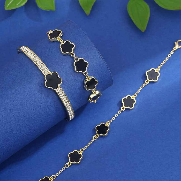 Lucky Five Petal Flower Lace Bracelet Set Three Piece For Women