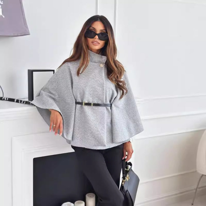 New Stand Collar Batwing Sleeves Cloak Top With Belt Ins Fashion Temperament Jacket Woolen Sweater Outwear For Women Clothing - Lovin’ The Beauty 