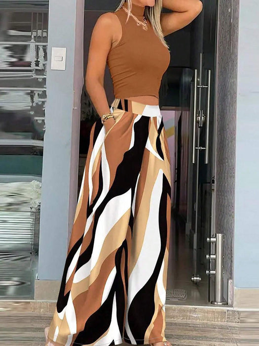 Women's Casual Vacation Style Semi-High Neck Knitted Top Set - Lovin’ The Beauty 