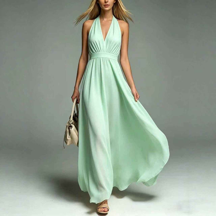 V-Neck Sleeveless Waist-Cinching Dress