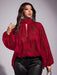 Plus-size Floral Sheer Long-sleeve Scarf-collar Chic Workwear Shirt - Lovin’ The Beauty 