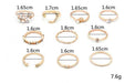 Bohemian Moon Star Pearl Leaf Ring Set Gold Plated 10 Piece