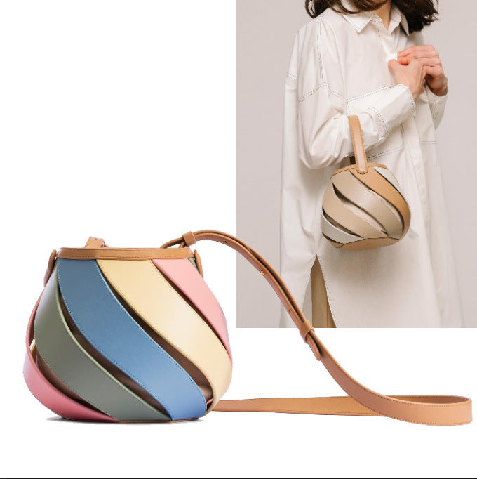 Cylindrical Contrast Portable Diamond Bucket Bag - Lovin’ The Beauty 