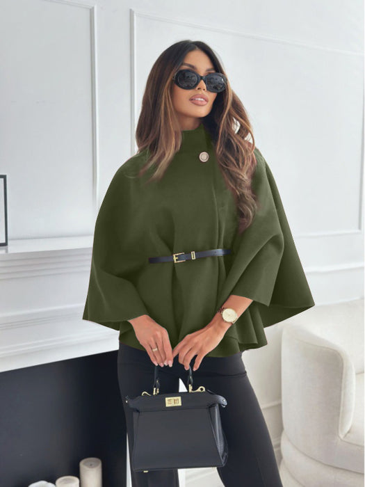 New Stand Collar Batwing Sleeves Cloak Top With Belt Ins Fashion Temperament Jacket Woolen Sweater Outwear For Women Clothing - Lovin’ The Beauty 