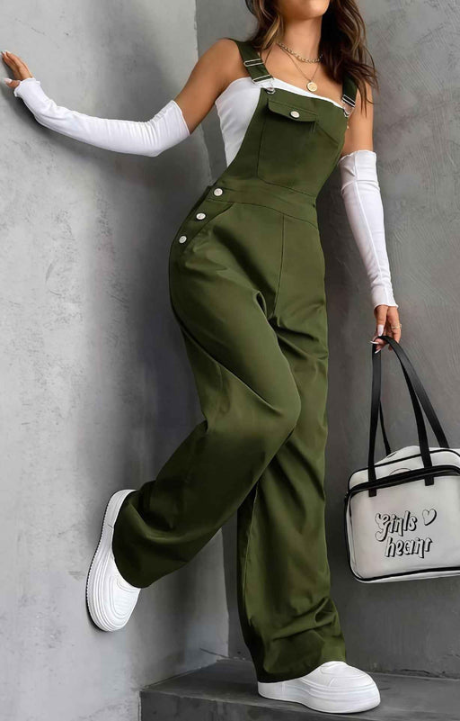 Retro Pocket Overalls Straight-Leg Suspender Jumpsuit