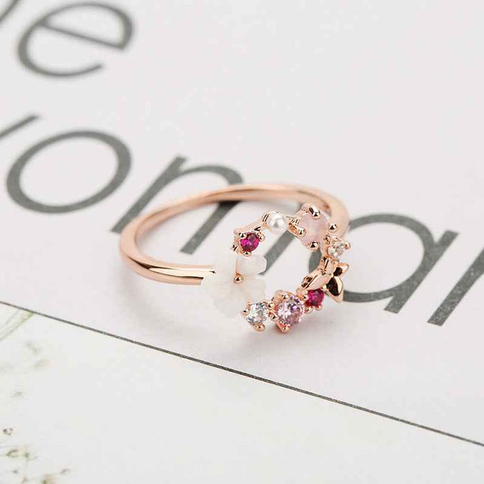 Rose Gold Plated Copper Butterfly Flower Ring For Women Size 6 To 10