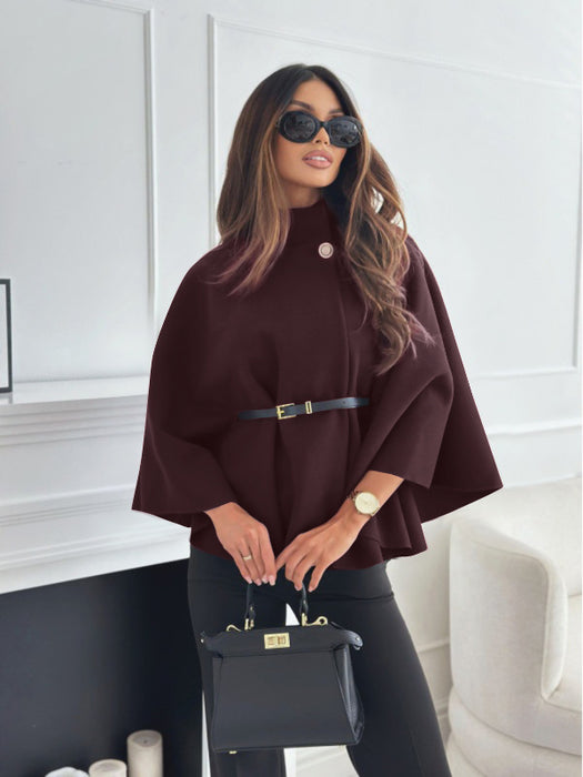 New Stand Collar Batwing Sleeves Cloak Top With Belt Ins Fashion Temperament Jacket Woolen Sweater Outwear For Women Clothing - Lovin’ The Beauty 