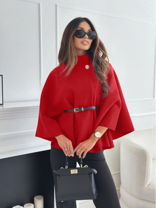 New Stand Collar Batwing Sleeves Cloak Top With Belt Ins Fashion Temperament Jacket Woolen Sweater Outwear For Women Clothing - Lovin’ The Beauty 