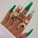 Emerald Diamond Palm Ring Sets For Couples Unisex Alloy Jewelry