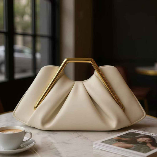 Womens Retro-Style Framed Pleated Cloud Bag