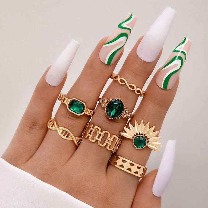 Emerald Diamond Palm Ring Sets For Couples Unisex Alloy Jewelry