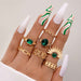 Emerald Diamond Palm Ring Sets For Couples Unisex Alloy Jewelry