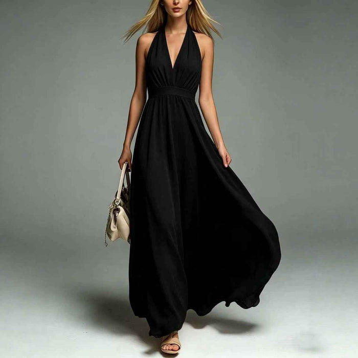V-Neck Sleeveless Waist-Cinching Dress