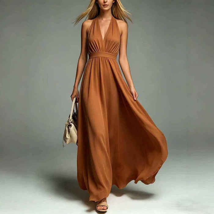 V-Neck Sleeveless Waist-Cinching Dress