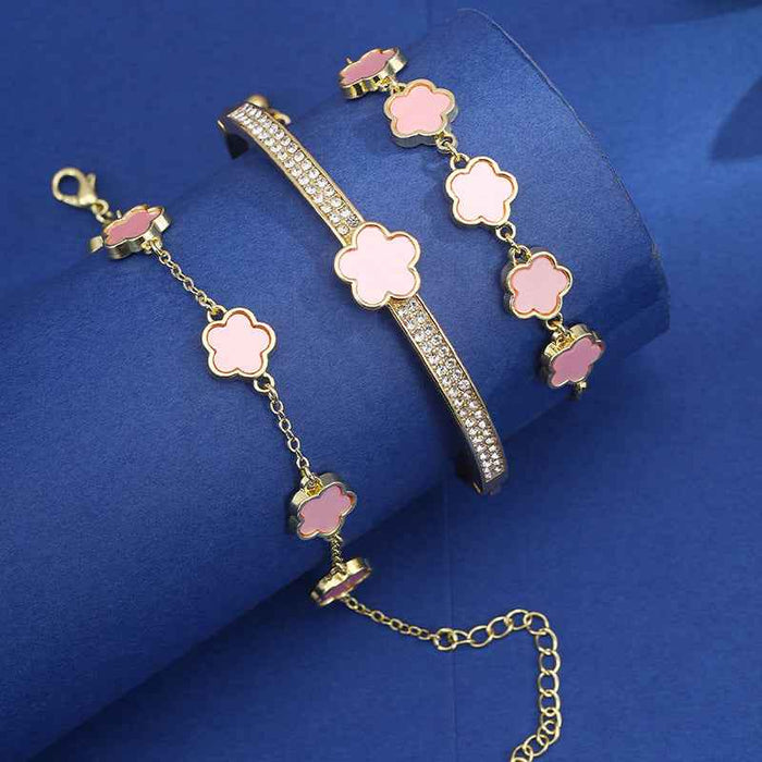 Lucky Five Petal Flower Lace Bracelet Set Three Piece For Women