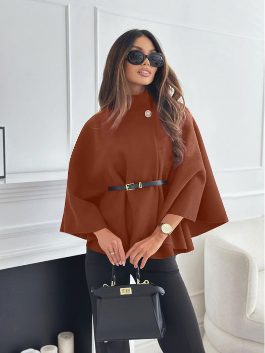 New Stand Collar Batwing Sleeves Cloak Top With Belt Ins Fashion Temperament Jacket Woolen Sweater Outwear For Women Clothing - Lovin’ The Beauty 