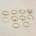 Bohemian Moon Star Pearl Leaf Ring Set Gold Plated 10 Piece