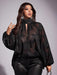 Plus-size Floral Sheer Long-sleeve Scarf-collar Chic Workwear Shirt - Lovin’ The Beauty 