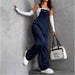 Retro Pocket Overalls Straight-Leg Suspender Jumpsuit