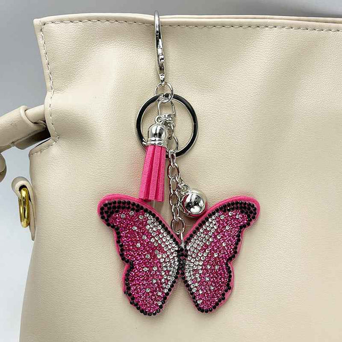Diamond Encrusted Butterfly Keychain Tassel Bag Charm