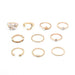 Bohemian Moon Star Pearl Leaf Ring Set Gold Plated 10 Piece