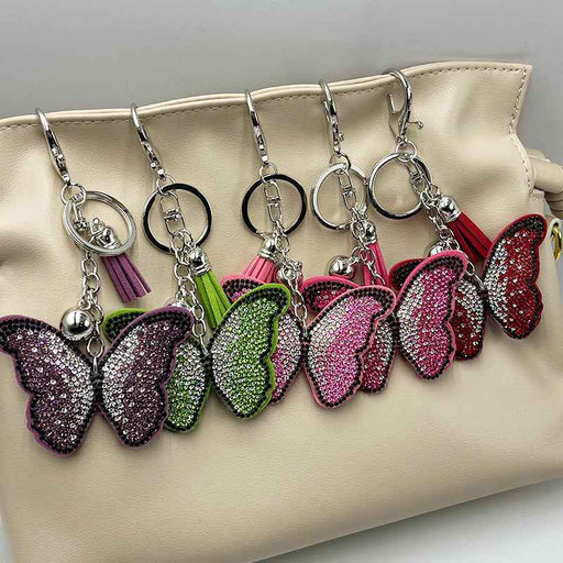 Diamond Encrusted Butterfly Keychain Tassel Bag Charm